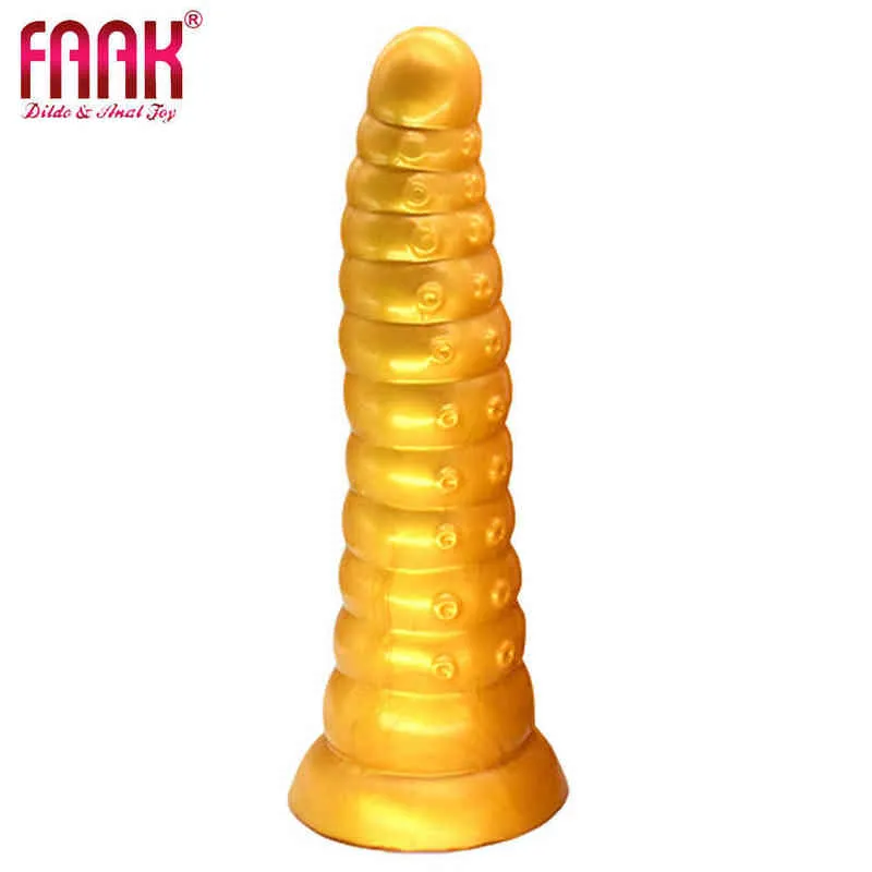 NXY Dildos Analspielzeug Golden Octopus Perlen Plug Silikon Penis Männlich und Weiblich Falsches Masturbationsgerät für Erwachsene 0225