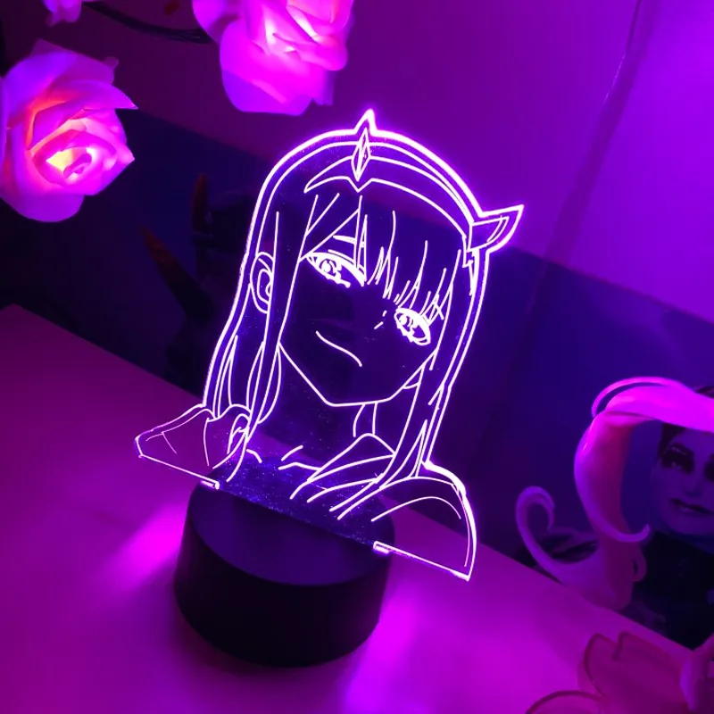 Anime noll två figur 3d lampa nattlight barn barn flickor sovrum dekor ljus manga gåva natt ljus lampa älskling i franxx 201028