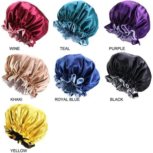 New Silk Night Cap Hat Double side wear Women Head Cover Sleep Cap Satin Bonnet for Beautiful Hair - Wake Up Perfect Daily Factory Sale .