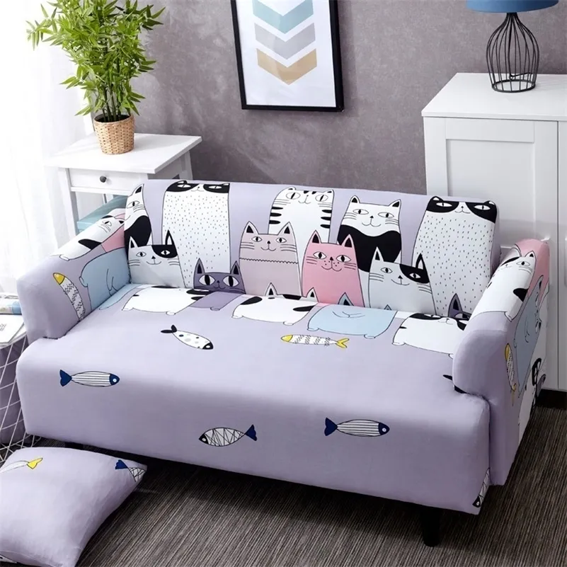 Härliga katter spandex soffa täcker söta katter mönster sektions soffa täcker all-inclusive soffa täcker möbler protector lj201216