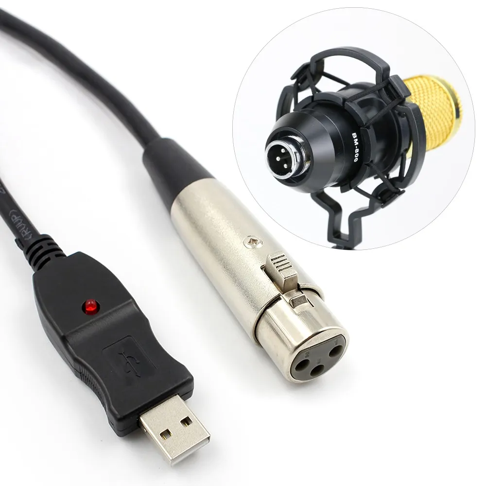 Micrófono condensador de 3 pines XLR a USB, Cable de cañón para bm 800, estudio de Karaoke, Cable extensión macho hembra 3m