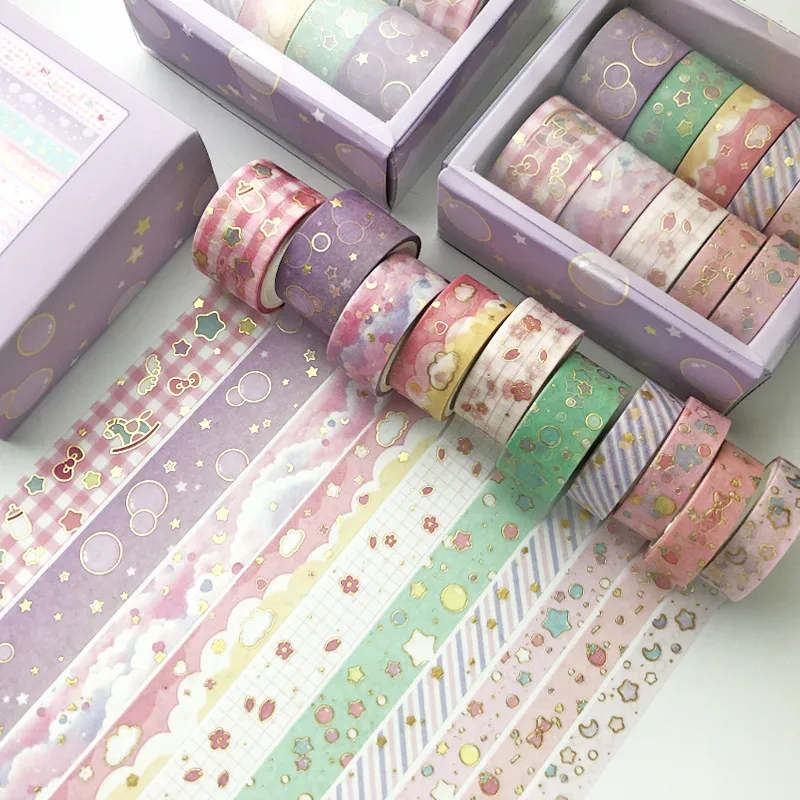 10 st / set kawaii rosa världsguld dekorativa tejpmasking washi tejp diy scrapbooking klistermärke etikett japansk brevpapper
