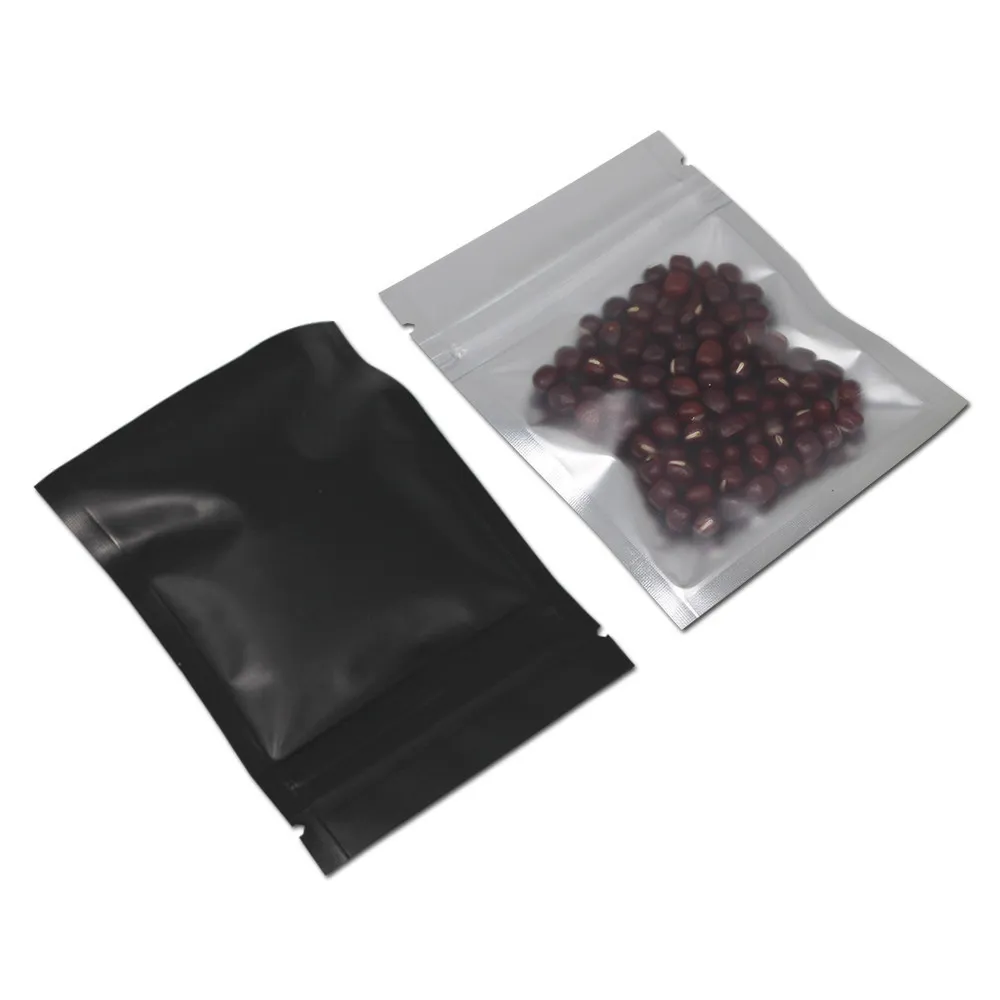 100ピース/ロットジップロックのための食品コーヒー粉の包装マイラーアルミホイルのフロントクリアジッパー再利用可能サンプルポーチ201021