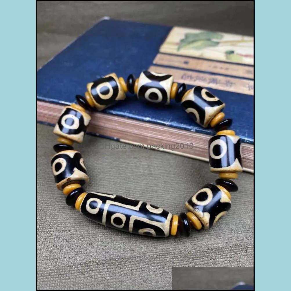 Factory Wholesale Agate Three-Eye Teeth Yellow Tibet Beads Beads Bracelet Mens Tibet Beads Agate Bracelet Wholesale Live Supply