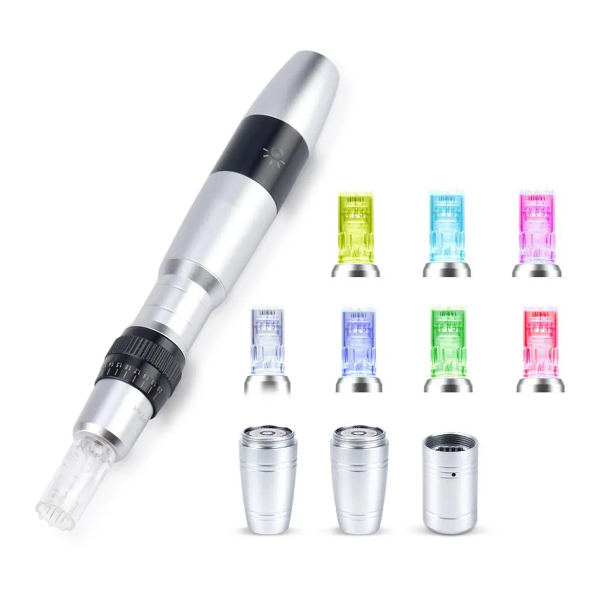 Auto Microneedling Derma Pen LED Photon Électrique Derma Stamp Micro Aiguille Dermapen DP17 Renouvellement de la Peau avec 6pcs Cartouches Fret Aérien