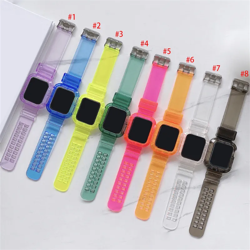 Fodral + Band för Apple Watch Band 44mm 42mm 40mm38mm Smart Tillbehör Mjukt silikon Transparent armband Iwatch 5 4 3 SE 6