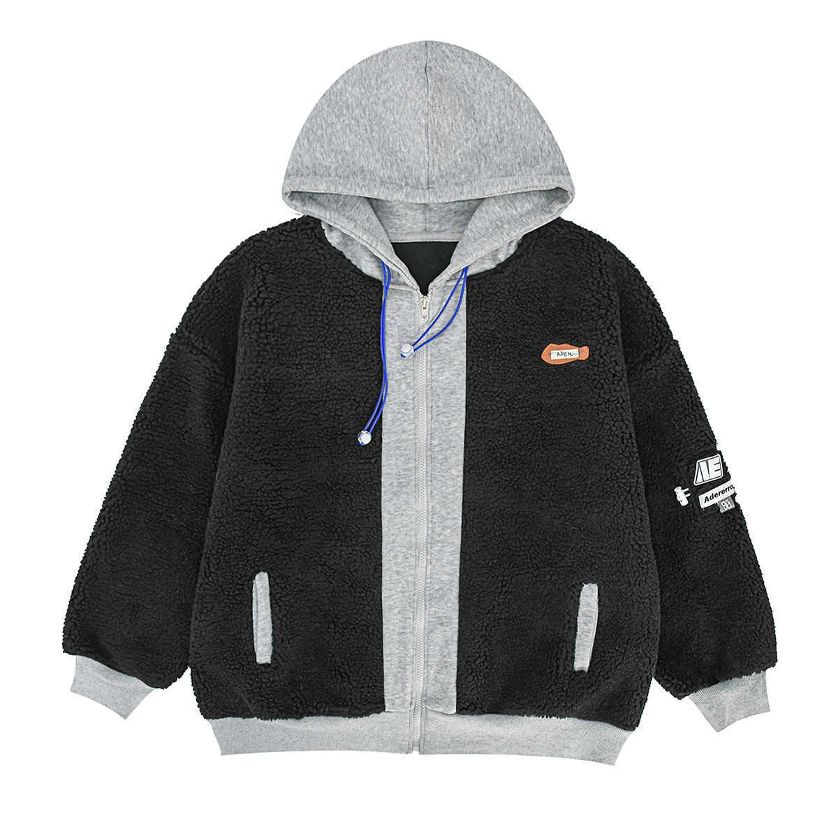 남성용 자켓 Ader 코트 남성 여성 가을과 겨울 새로운 Ader Loose Fleece 가짜 2 피스 양고기 양모 패션