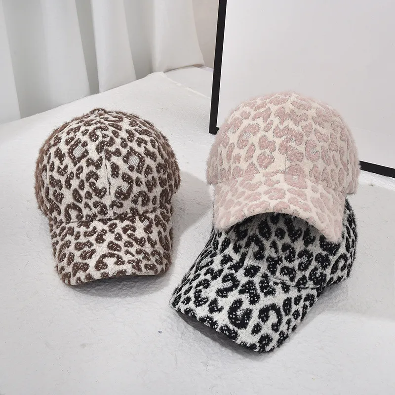 Zima Leopard Woolen Kapelusze baseballowe Moda Ciepła Leopard Odkryty Sportowe Czapki Dla Dziewczyn Kobiet Party Kapelusze Dostarcza Rra3770