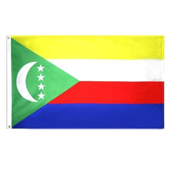 Comoros Flag High Quality 3x5 ft 90x150cm Flaggor Festival Party Gift 100D Polyester Inomhus Utomhus Tryckta flaggor Banderoller