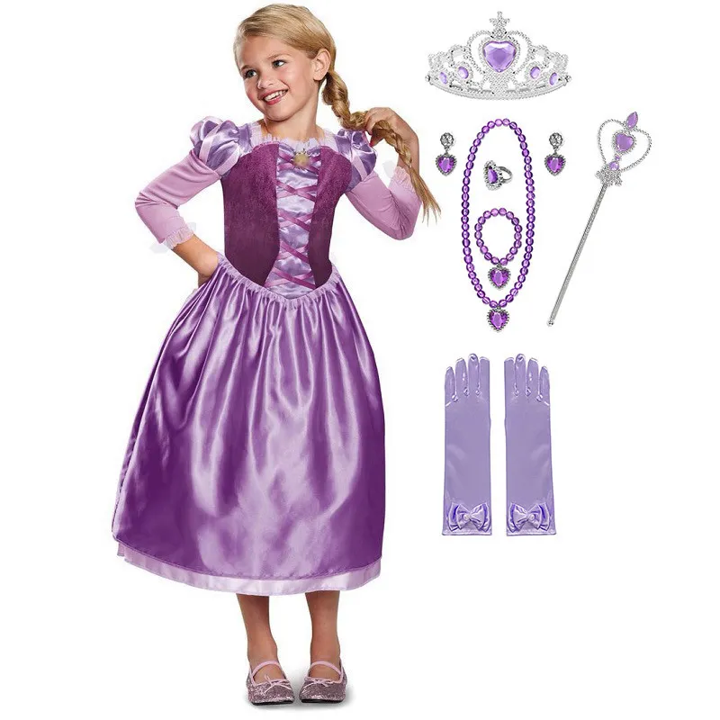 Meninas Tangled Traje para meninas 3/4 manga conto de fadas princesa mágica cabelo longo crianças vestido festa de aniversário fantasia carnaval roupas lj200923