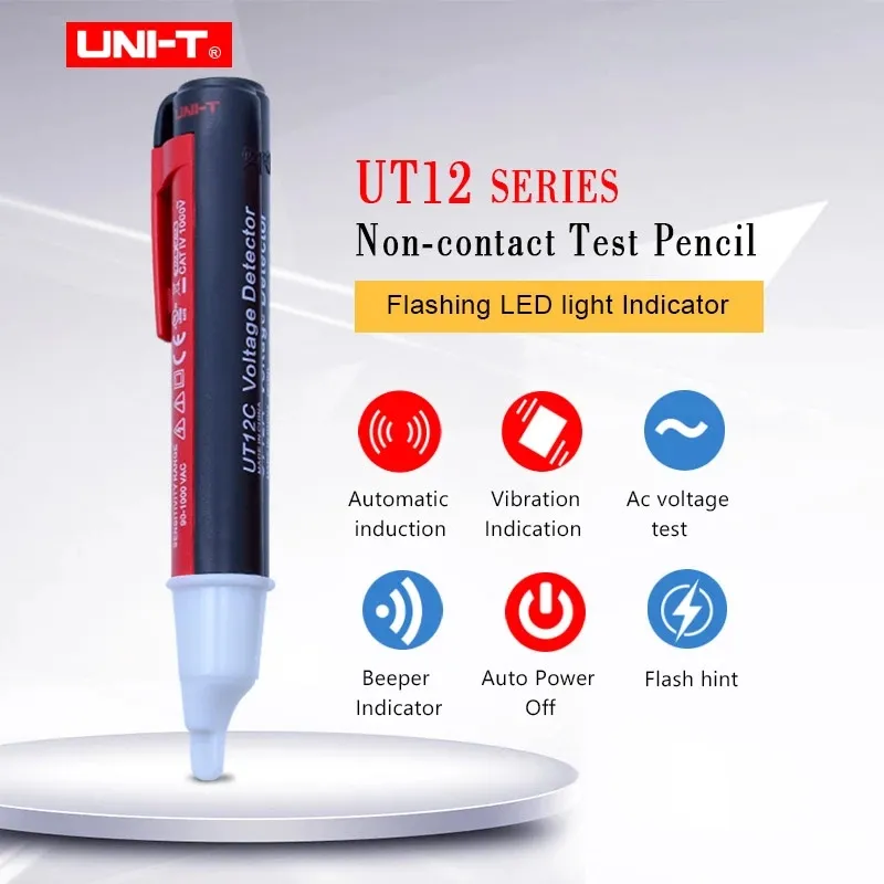 UNI-T UT12C UT12D Voltage Pen Tester Non-contact AC Voltage Detectors 90V-1000V Auto Power Off Beeper Vibrating Indicator