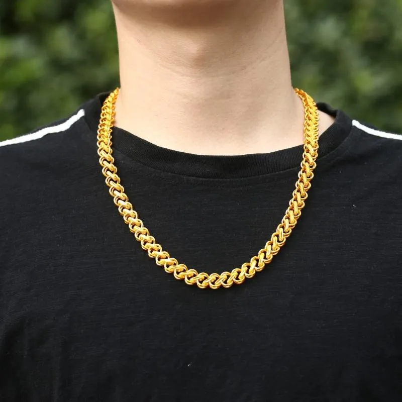 Luxury 999 Yellow Gold Necklace For Men, 8mm/10mm/12mm