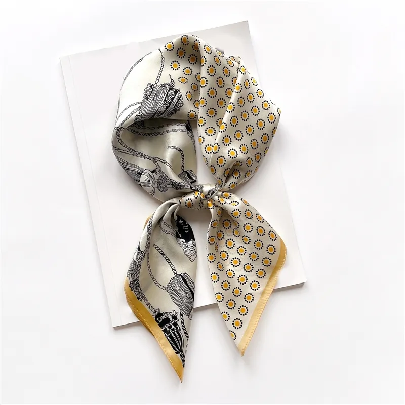 Kvinnor 100% Silk Square Scarf Hårband Kontor Lady Neck Scarves Design Print Luxury Neckerchief Bandana Spring Foulard Sjal