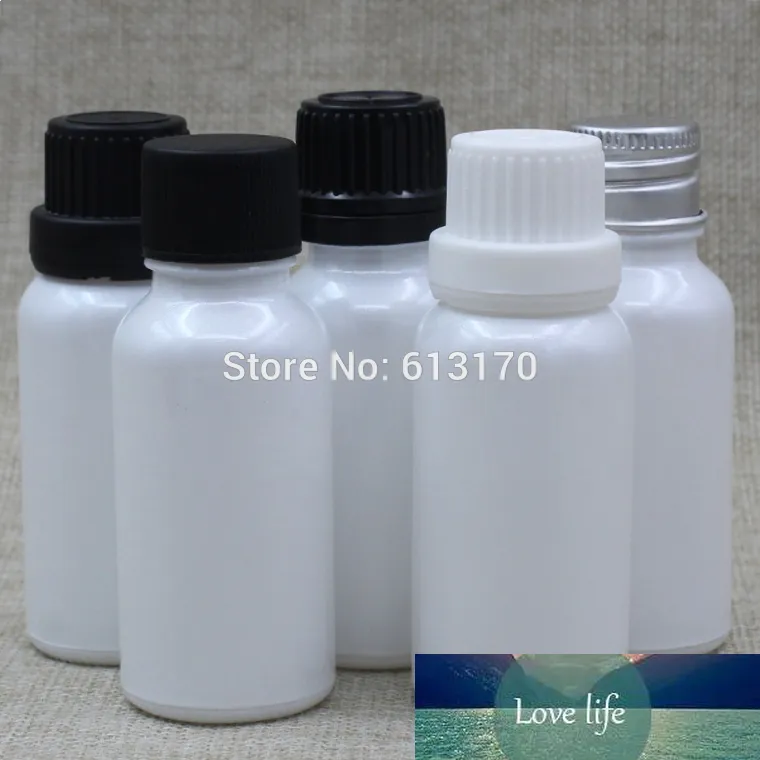 黒、白のビッグキャップのタンパープルーフの蓋のエッセンシャル油滴バイアルの空のガラス瓶を持つ20ml 2/3ozホワイトガラスのボトル