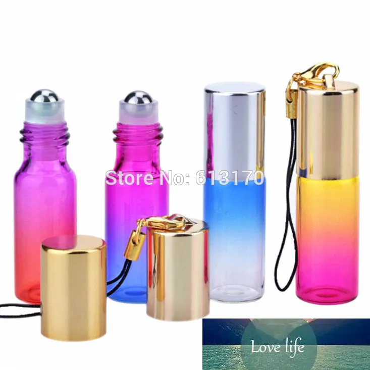 Bottle Vials Cosmetic Roller Glass Black Gold Silver 5ml Gradient Color Rose Red Green Blue Purple Brown Roll In Cap Empty