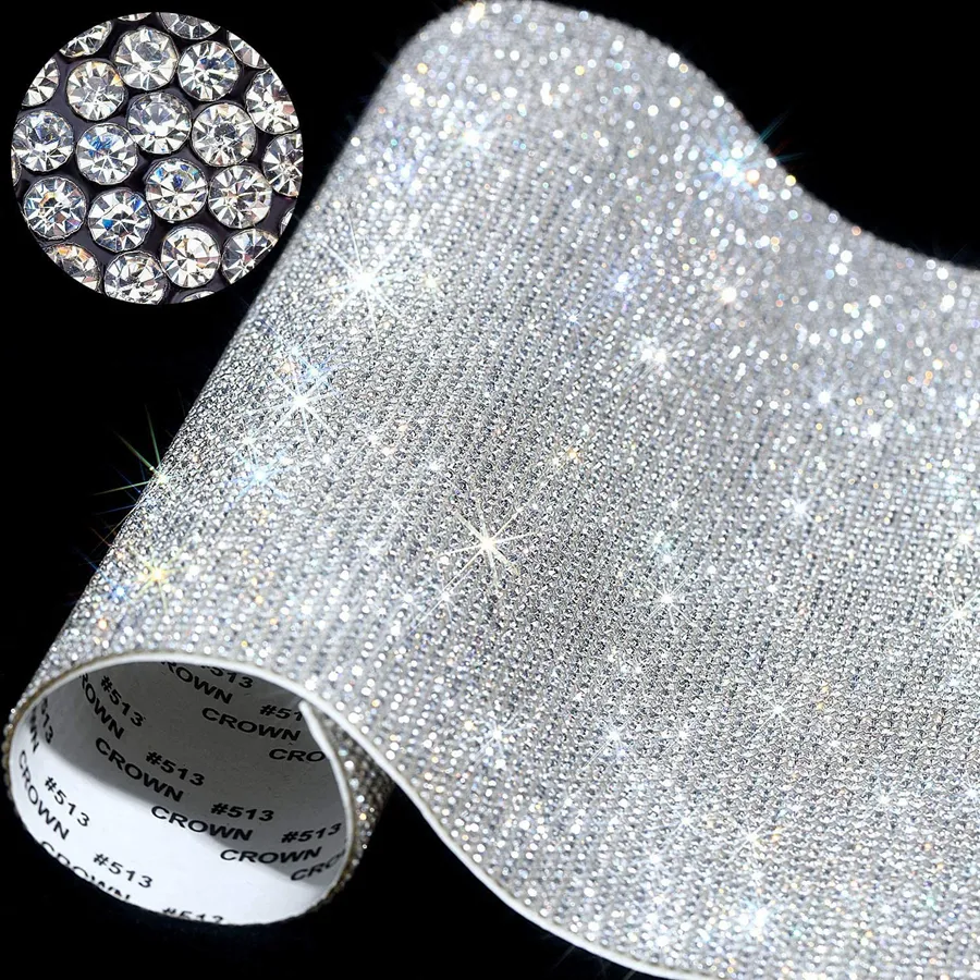 20 * 24cm om självhäftande rhinestone klistermärkearkristallband med gummi diamantpinnar för DIY dekoration bilar Telefonväskor CUPS RRA3704