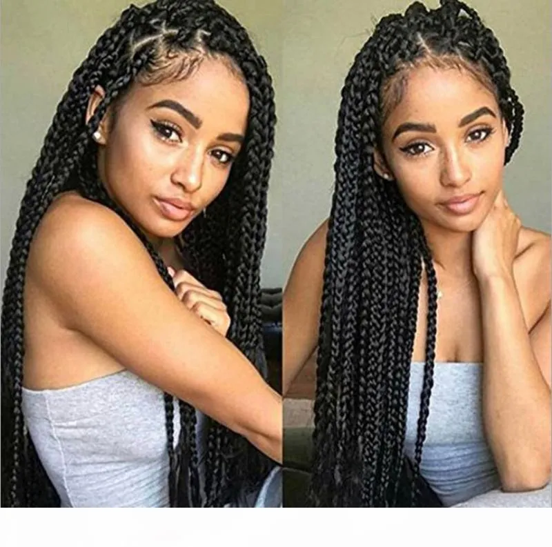 Box Braid Perücken für schwarze Frauen Günstige Lacefront Braids Hitzebeständiges Faserhaar Glueless Box Braided Lace Front Perücke mit Babyhaaren