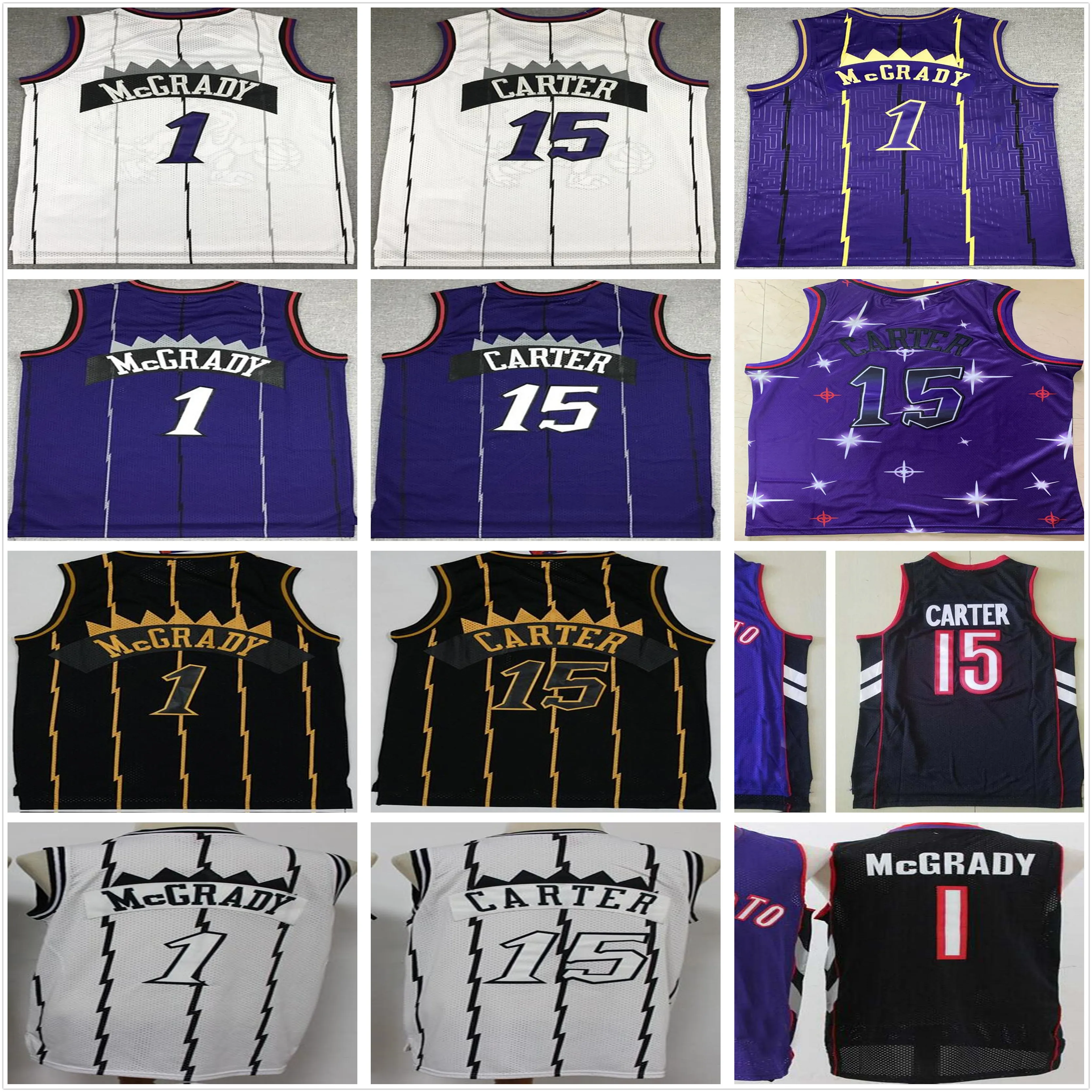 Retro Vintage Classic Tracy #1 McGrady Basketball Jersey Korte Purple Wit Zwart Groothandel Cheap NCAA College Mens Vince #15 Carter Jerseys