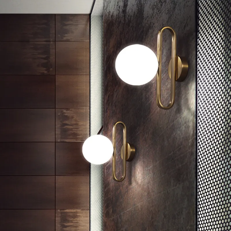 2020 Nordic Glass Ball Bedside Wall Lamp Fashion Retro Brass Molecule Design Kitchen Foyer Study Decorative Led Indoor Lighting