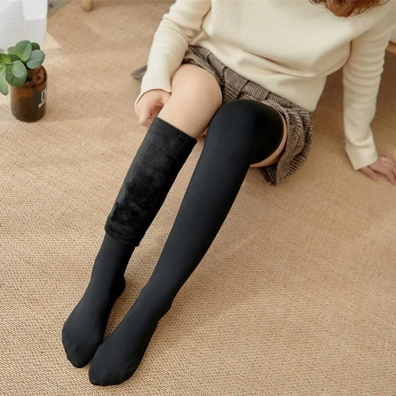 Winter Women Thigh High Boots Socks Plush Lined Pantyhose Leg Warmer Open Toe Casual Socks Girls JK Skirts Seamless Stockings305F