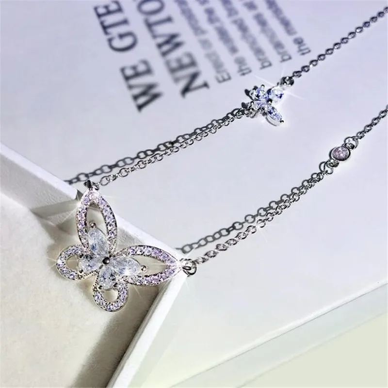 Clsssical Brand New Luxury Jewelry 925 Sterling Silver Marquise Cut White Topaz Diamond Gemstones Butterfly Pendant Women Clavicle251H