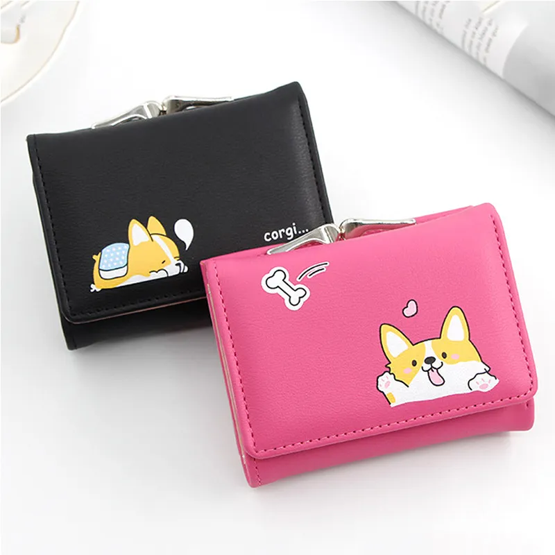 Vendita calda Portafoglio Donna Carino Corgi Doge Design Portafogli da donna PU Pelle femminile Portamonete corto con tasca portamonete Nuovo Cartera Mujer