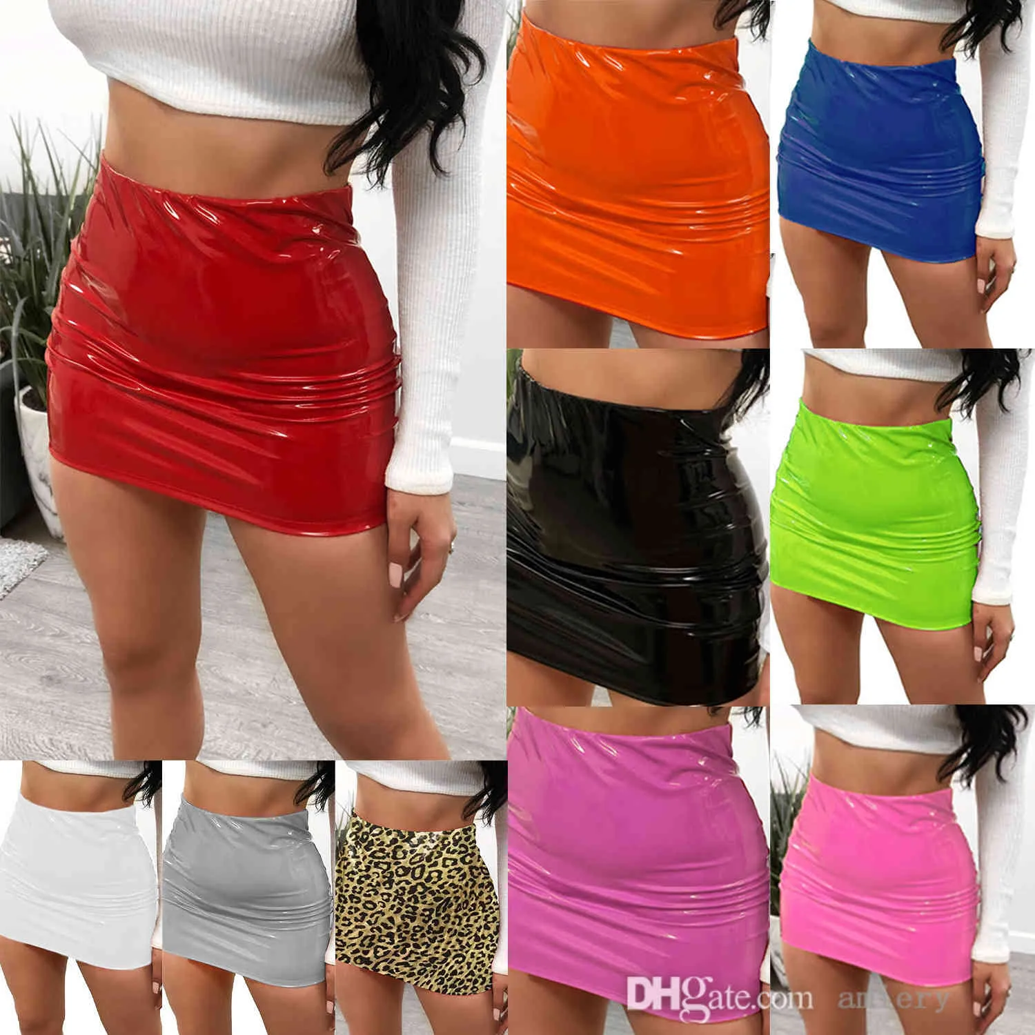 Girls PU Mini Skirts Sexy Bright Leather Dress Bag Hip Short Skirt Spring And Autumn New Fashion Nightclubwear XS-XL