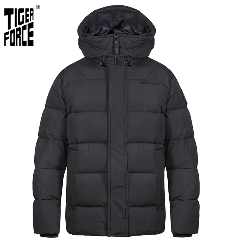 TIGER FORCE Veste d'hiver pour hommes mi-longueur à capuche affaires décontracté noir épaissir marqueurs homme Parka pardessus 70750 211216