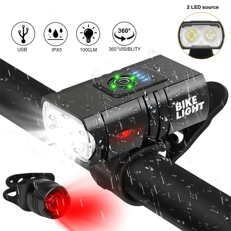 T6 LED Bisiklet Işık Ön USB Şarj Edilebilir MTB Dağ Bisikleti Lambası 1000LM 10 W Bisiklet El Feneri Fener luz bicicleta 220309