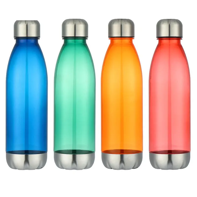 زجاجة ماء 750ML شفافة فحم الكوك شكل الرياضة مانعة للتسريب شرب مع عارضة الفولاذ المقاوم للصدأ في الهواء الطلق واضح BPA مجانا