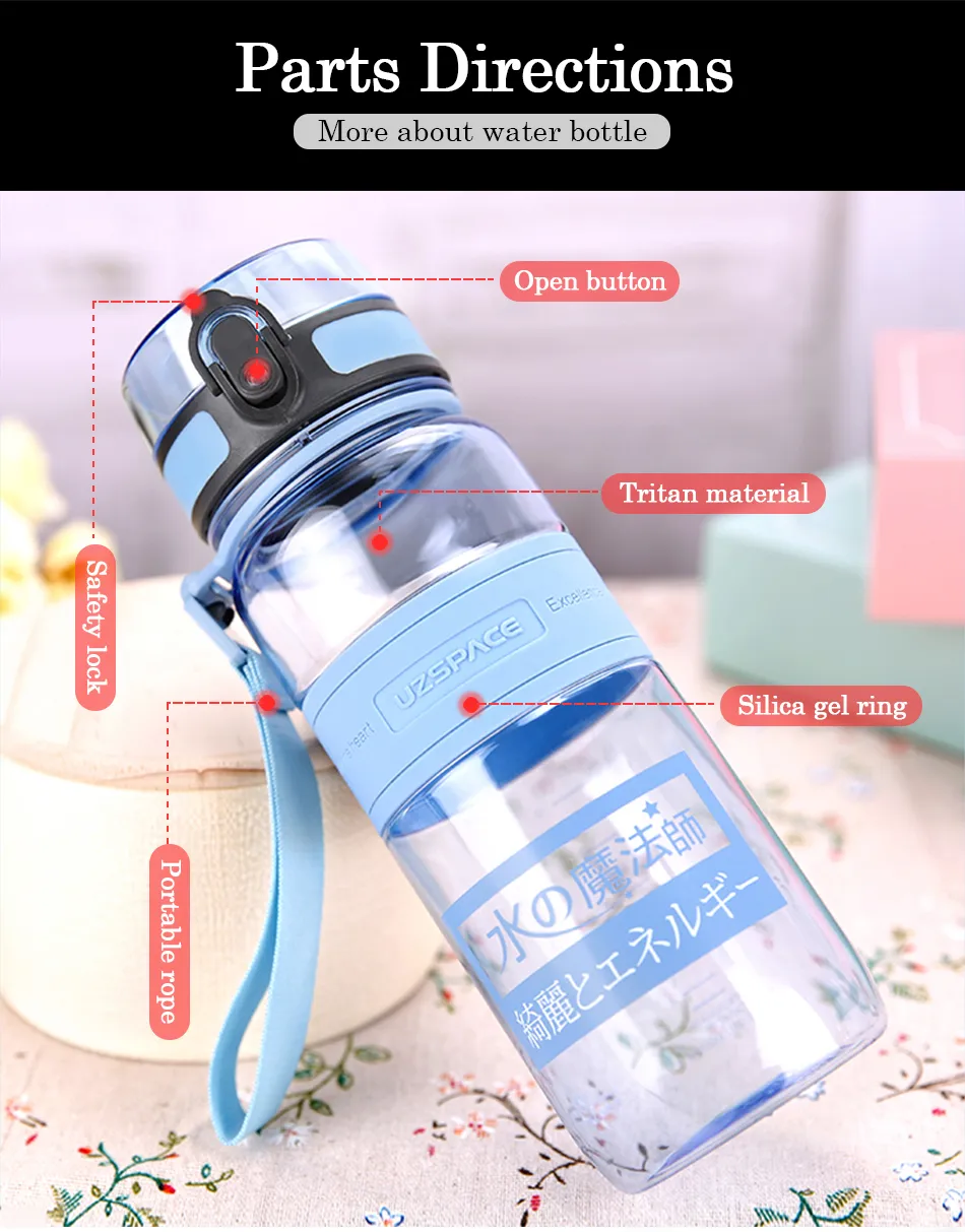 UZSPACE Water Bottles Fruit Tea Sport Portable LeakProof Shaker Tritan Plastic Drinkware 350ml500ml650ml BPA Free with Filter04