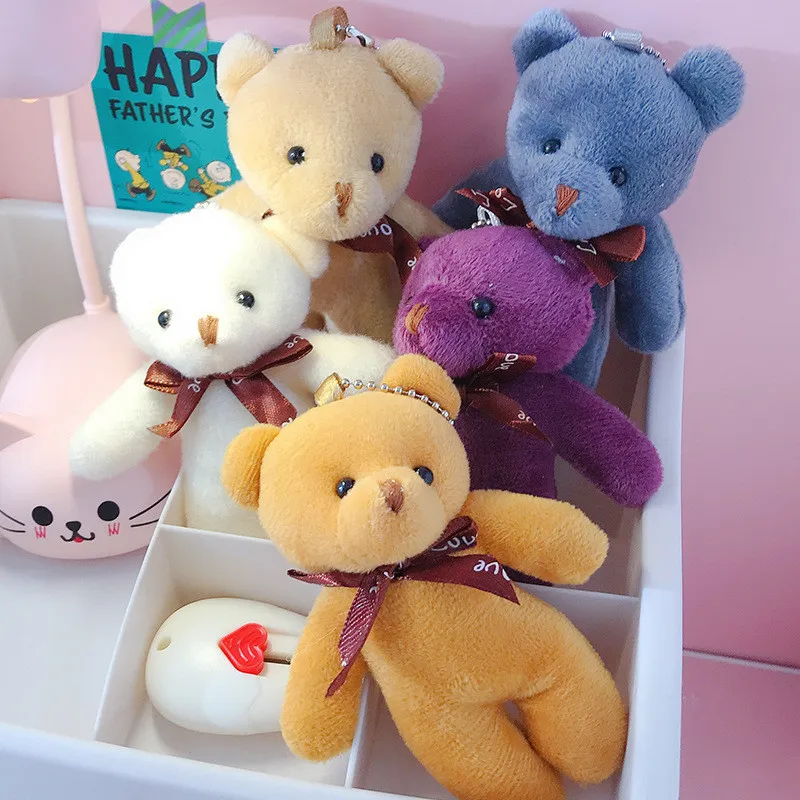 12cm Kids Plush Pendant Diy Bow Tie Bear Pendants Lovers Stuffed Animals Figure Birthday Present Plush Dolls Gift Toys