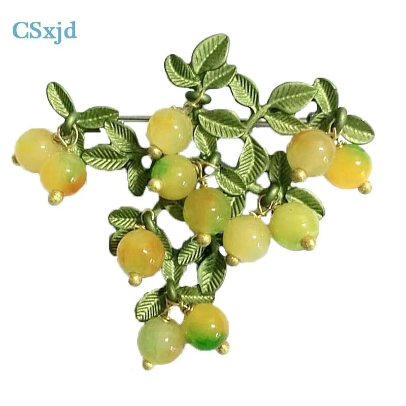 Pins, Brooches CSxjd Vintage Brooch Jewelry Green Paint Yellow Multicolor Stone Scarves Accessories 2022