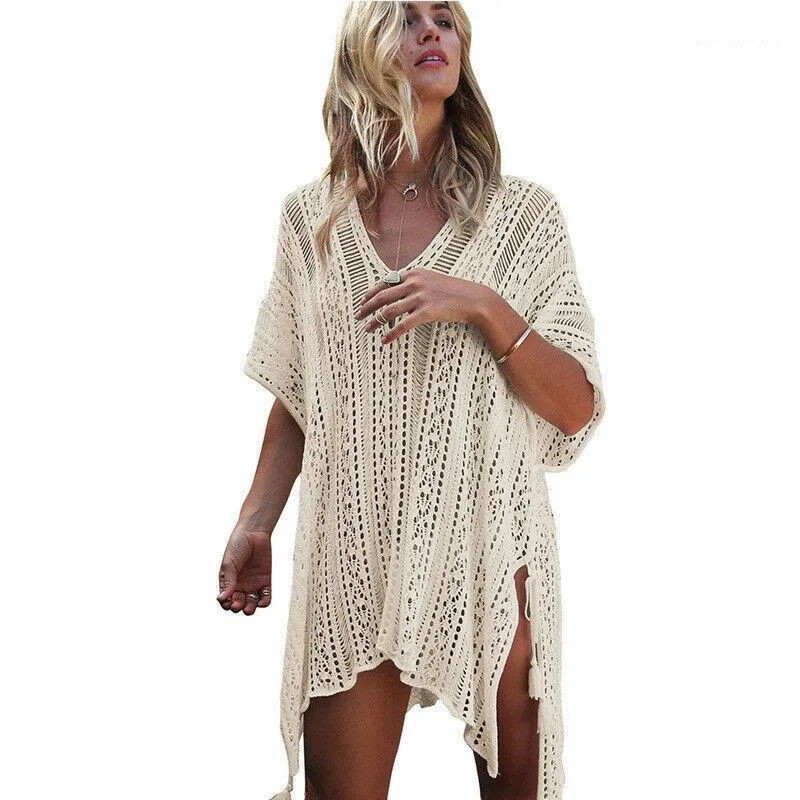 Sarongs Sexiga kvinnor 2021 Summer Beach Dress Sarong Cover Up White Colorful Bikini Cover-Ups Striped Lace Crochet Badkläder Baddräkt1