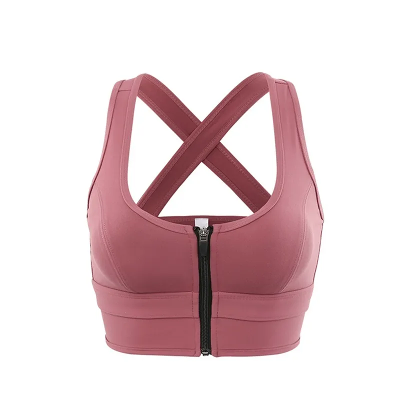 Hot Zipper Sports Bra For Women Yoga Crop Top Push Up Solid Underwear