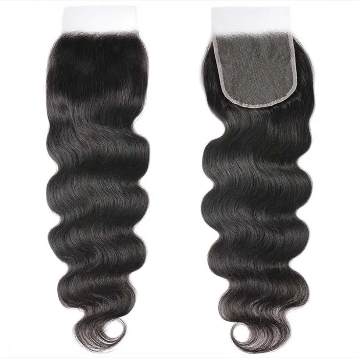 Body Wave HD Lace Stänger Brasilianska Virgin Mänskliga Hår 5x5 Schweizisk Spets Avslutning Med Baby Hair Gratis Tre Mildle Part Blekt Knots Naturfärg