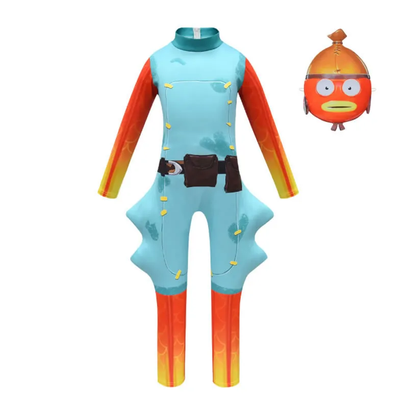 Fish Stick Cosplay Costume pour Teen Boy Girl Romper Vêtements Halloween Noël Enfant Masque + Combinaison 2pc Outfit Kid Playsuit 201027