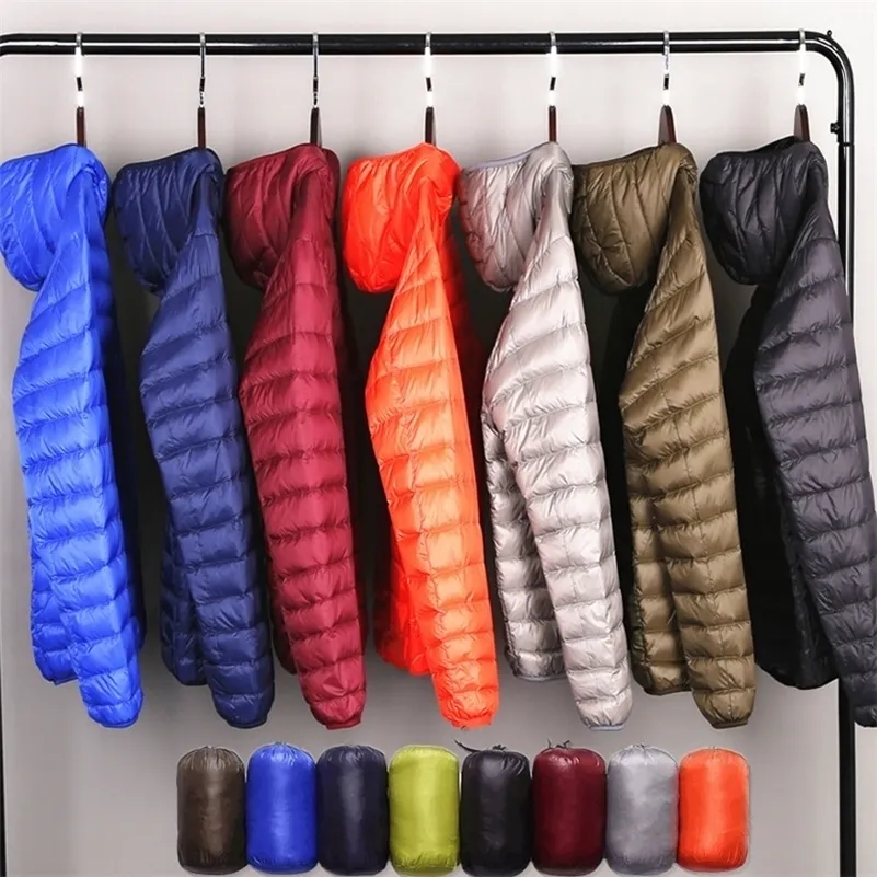 Многоцветный зимний модный бренд Ultralight утка вниз куртка мужчины с капюшоном уличная одежда легкая перо водонепроницаемый теплый слой 4xL 201217