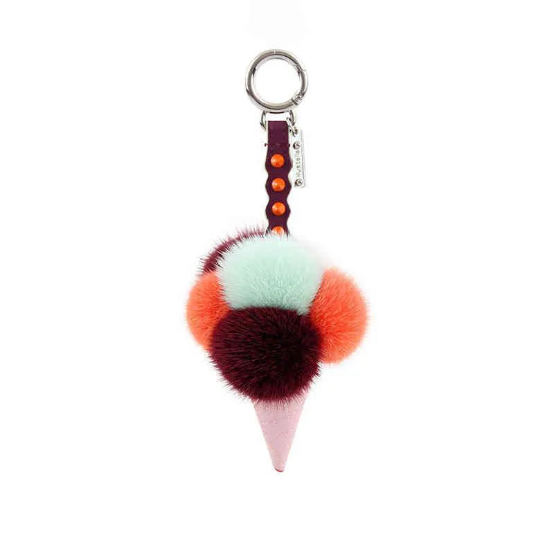 真のミンクの毛皮ボールMezclados Pom Helado de Cauero Pompon Llavero Mujeres Encanto Bolsa Colgantet