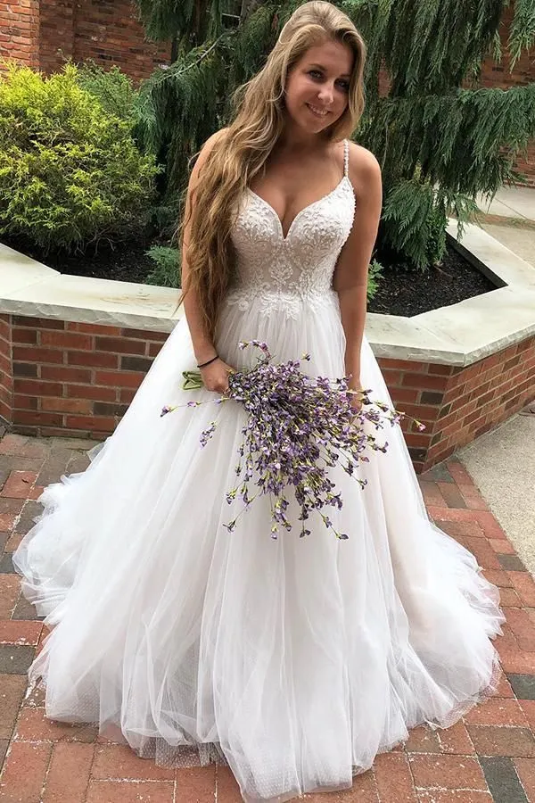 Charmante Bretelles Spaghetti Robe De Mariée Jolie A-ligne Longue Robe De Soirée De Mariage Vstido De Casamento Sur Mesure