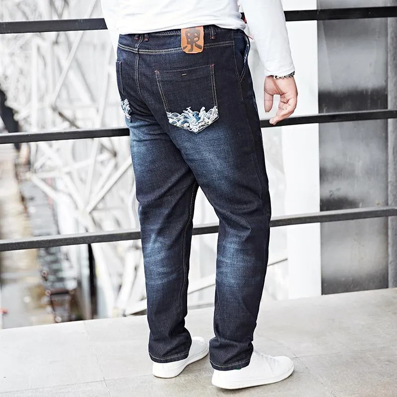 Embroidered Cotton Jeans For Men Elastic Waist, Casual Straight Style,  Stretchy Denim Pants, Denim Trousers Mens In Plus Sizes 6XL 8XL From  Vintageclothing, $53.29