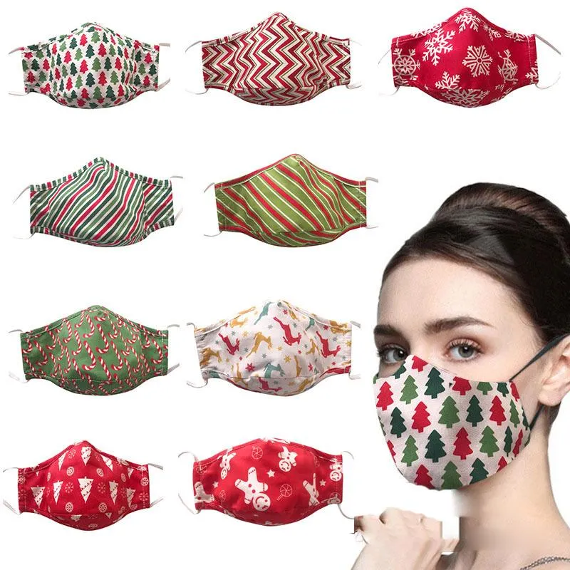 Il respiratore antipolvere per maschera facciale con design in cotone stampato DHL Merry Christmas può essere lavato con acqua e inserito con la maschera facciale con filtri