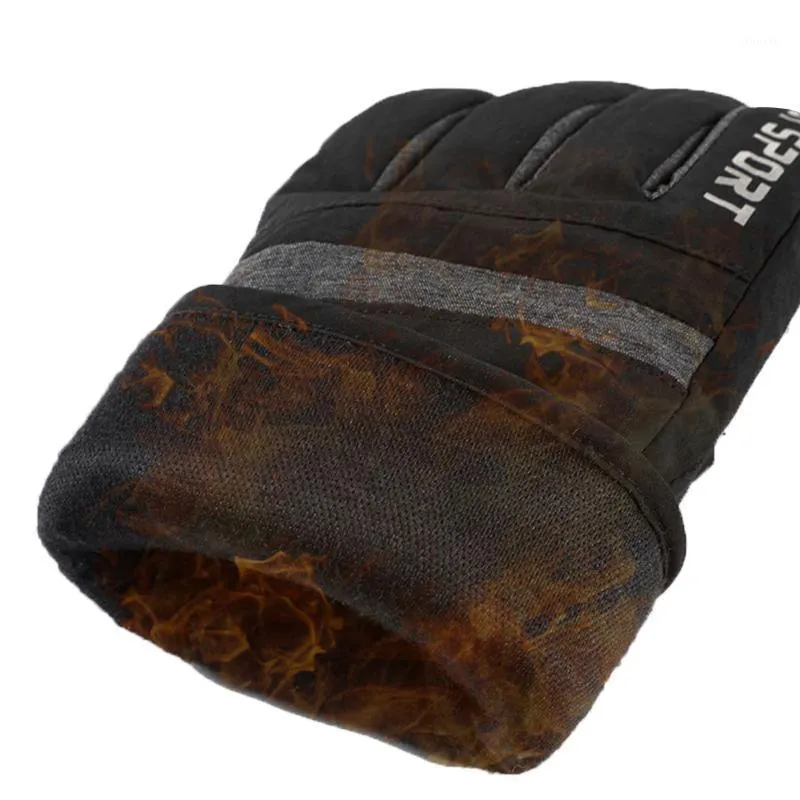 Winter Leather Ski Mittens Mens Windproof Velvet, Adjustable Wrist Strap, Leather Palm, Ideal