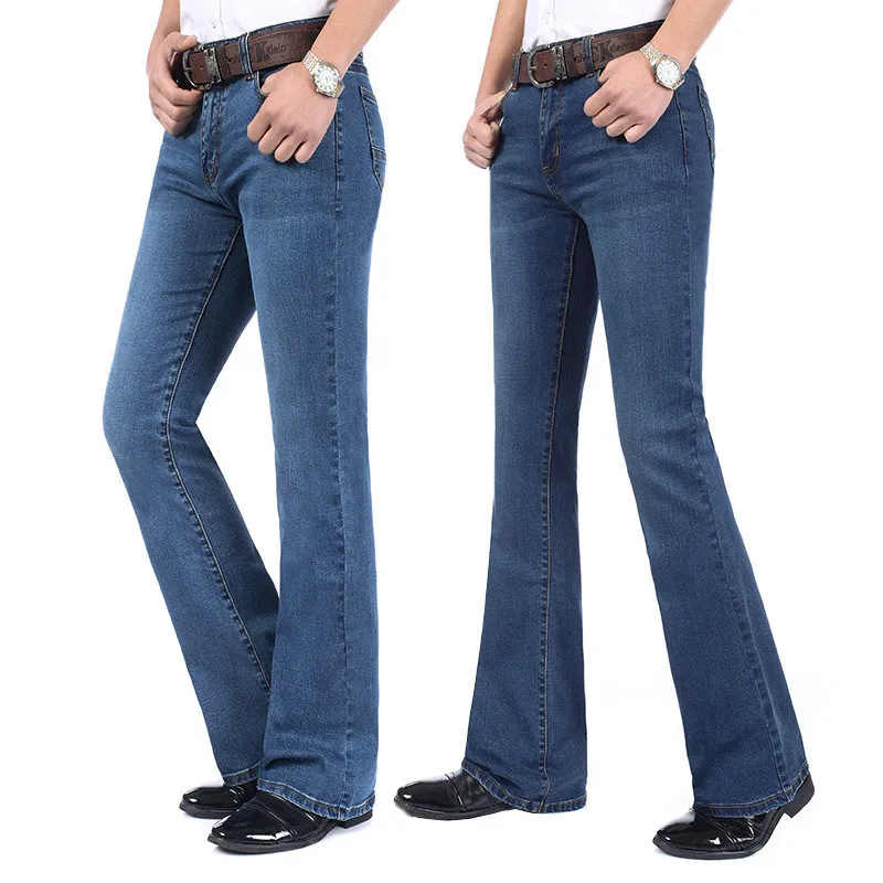 Jeans da uomo casual di alta qualità da uomo di alta qualità con taglio a vita media svasati pantaloni a campana semi-svasati Plus Size 27-38 201123