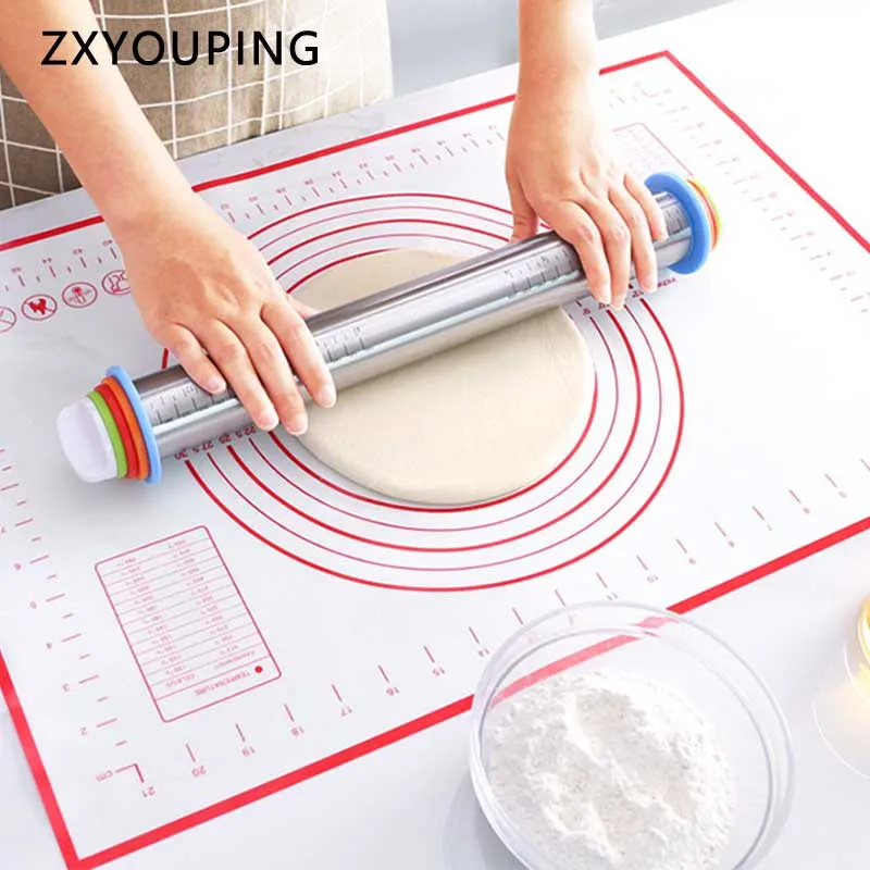 17inch Adjustable Stainless Steel Rolling Pin Dough Roller with 4 Removable Thickness Rings