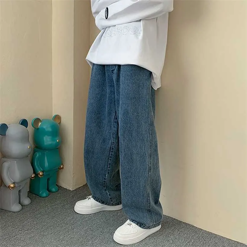 Pantalon Cargo à jambe large Streetwear Baggy Jeans printemps automne hommes mode coréenne lâche droite mâle marque vêtements noir 220115