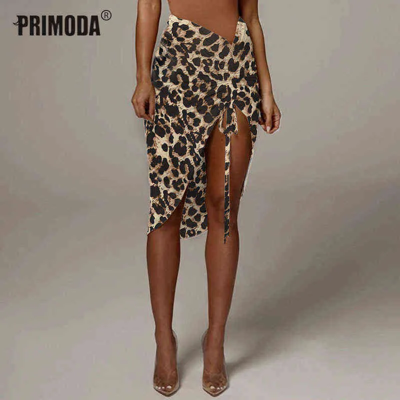 Spets upp mini kjolar kvinnor mode hög midja ruched dragsko sexig tight slits orm leopard kjol skrynklig pary skort pr1860gb g220309