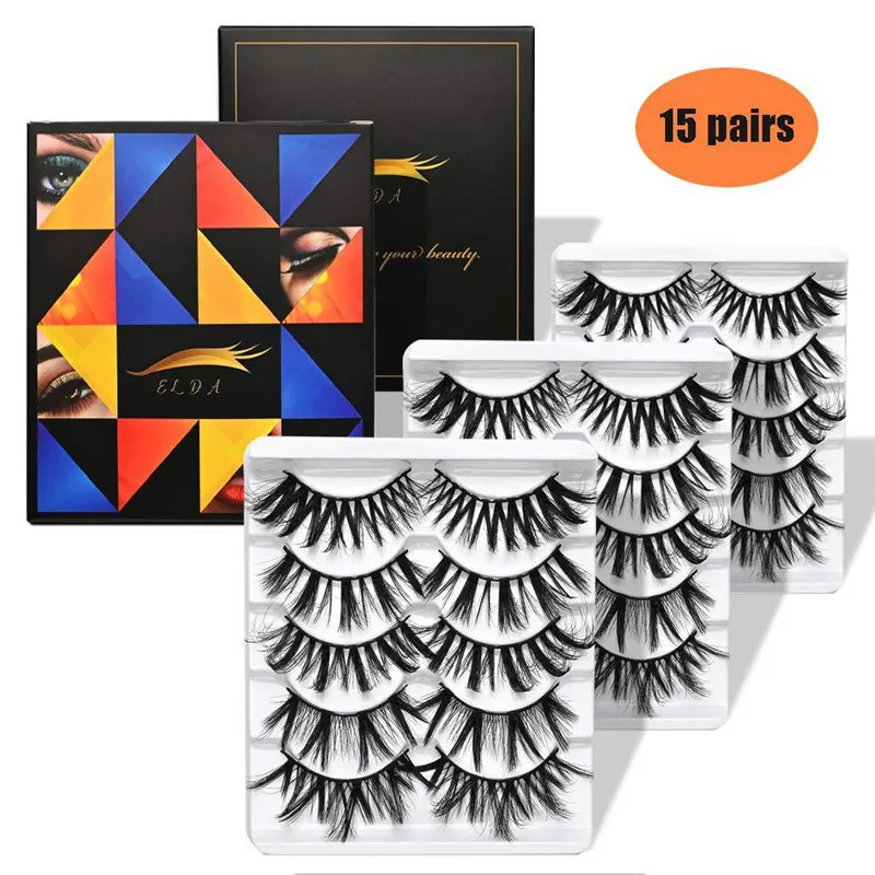 15 pairs/box False Eyelashes Natural Thick 3D Faux Mink Fake Eyelashes Soft Reusable Eyelash Set