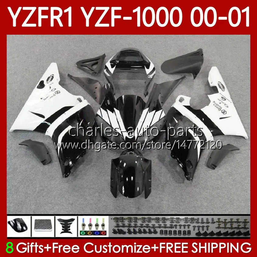 Motorrad-Karosserie für Yamaha YZF-R1 YZF1000 YZF R 1 1000 Weiß Schwarz CC 00-03 Karosserien 83No.58 YZF R1 1000CC 2000 2001 2002 2003 YZF-1000 YZFR1 00 01 02 03 OEM-Verkleidungsset