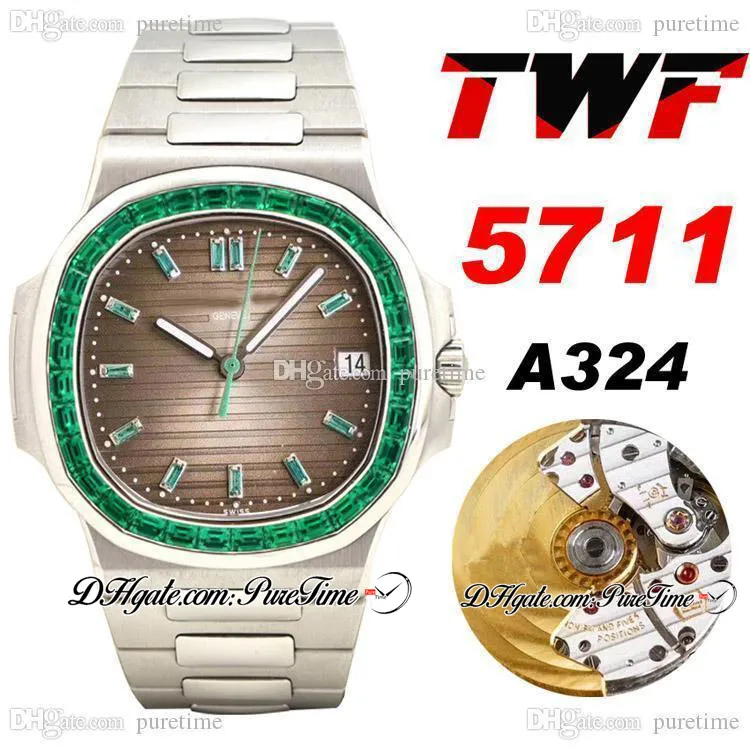 TWF Jumbo Platinum Emer Bezel 5711 Grey Texture Dial A324 Automatic Mens Watch Hip Hop Bling Jewelry Best Edition PTPP 2021 Puretime E166c3